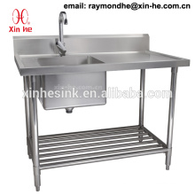 Commercial 2 Two Compartment Sink with Drainboard, Stainless Steel Double Catering Kitchen Sink Work Bench Table with Undershelf